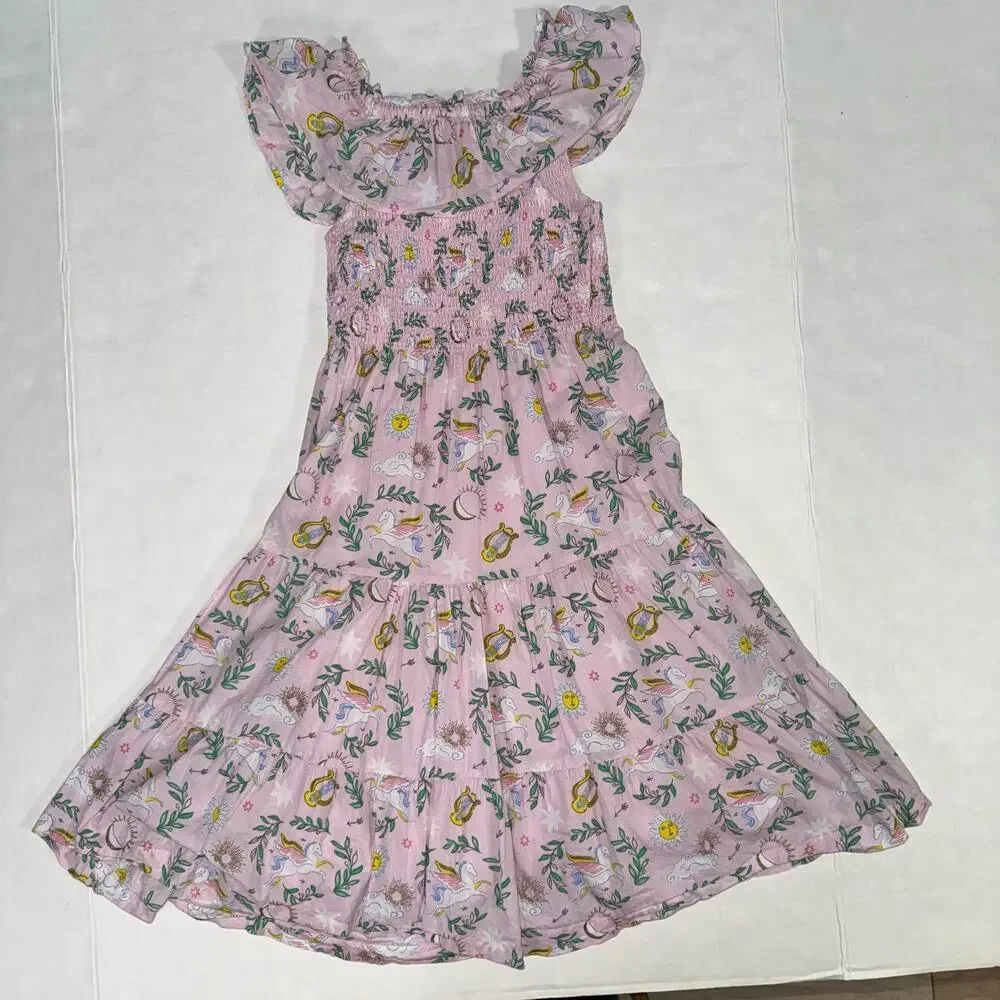 Mini Boden Girl‎ 7-8 Shirred Woven Midi Dress Summer Printed Lightweight Party